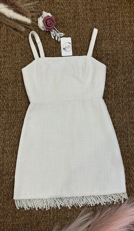 Pearl Fringed Tweed Sleeveless Mini Dress