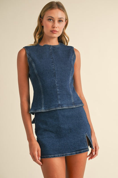 Denim Open Back Top & Skirt