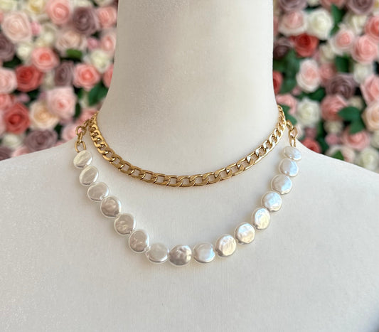 2 piece pearl and chain choker necklaces