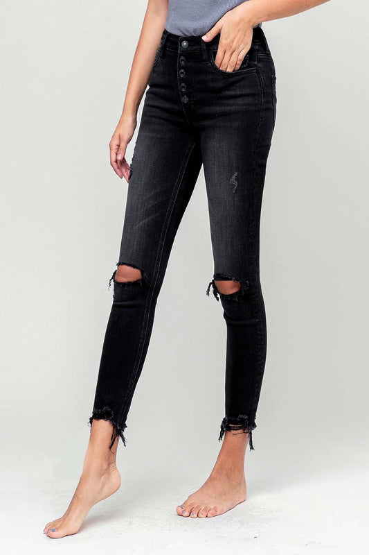 Vervet High Rise Distressed Black Skinny Crop Jeans