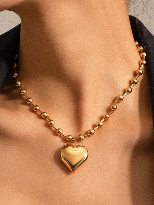 18K Non-Tarnish Large Heart Chain Necklace