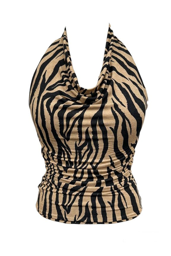 Set-Cowl Neck Zebra Print Top