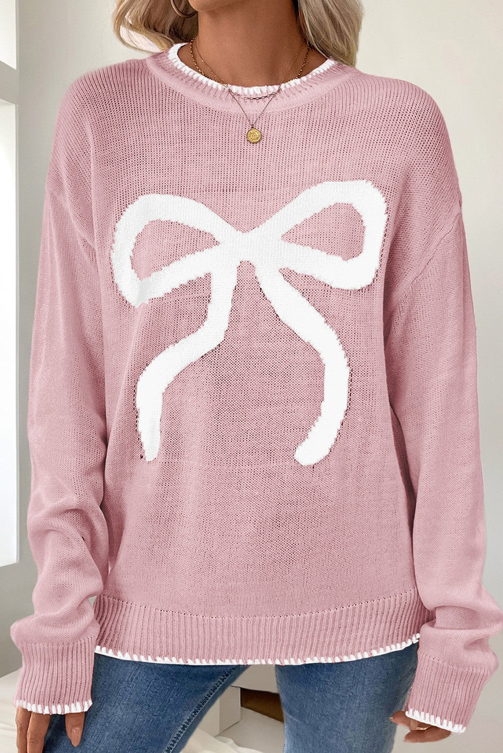 Valentine Bow Long Sleeve Knit Sweater