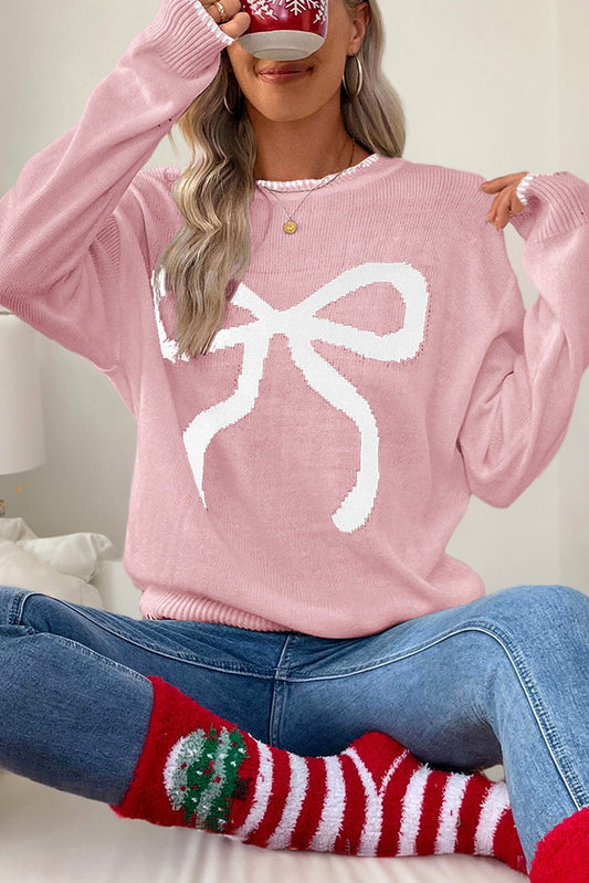 Valentine Bow Long Sleeve Knit Sweater