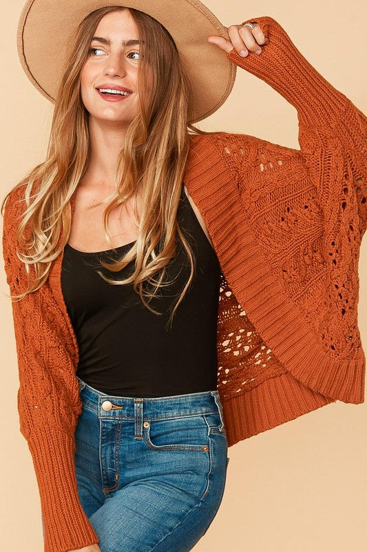 Textured Cable Bolero Open Cardigan