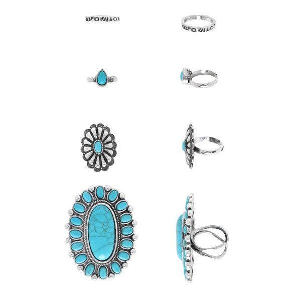 Turquoise Assorted Cuff Ring Set