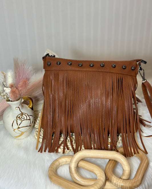 Fringe studded crossbody purse