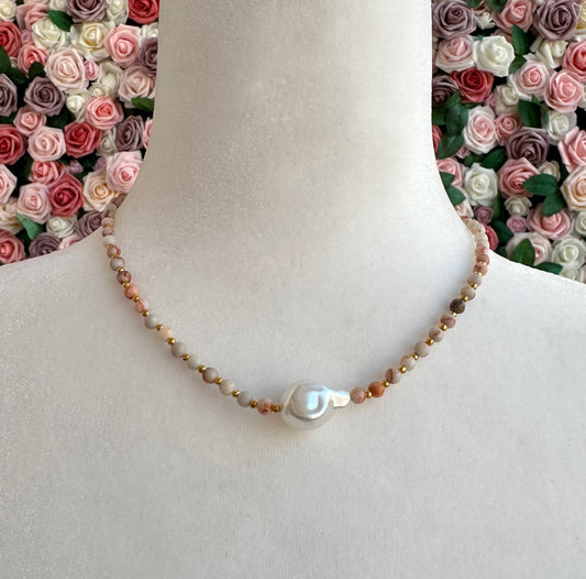 Center pearl beaded choker necklace (Set)