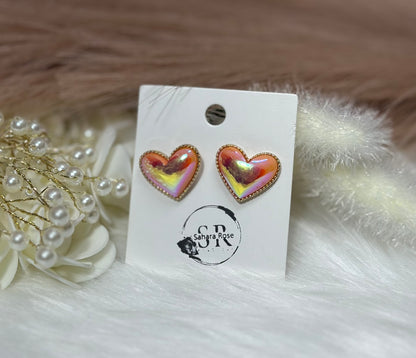 Metallic chunky heart stud earrings