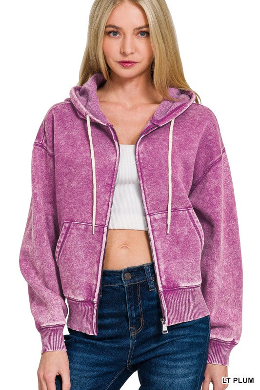 Acid Wash Cropped Hoodie