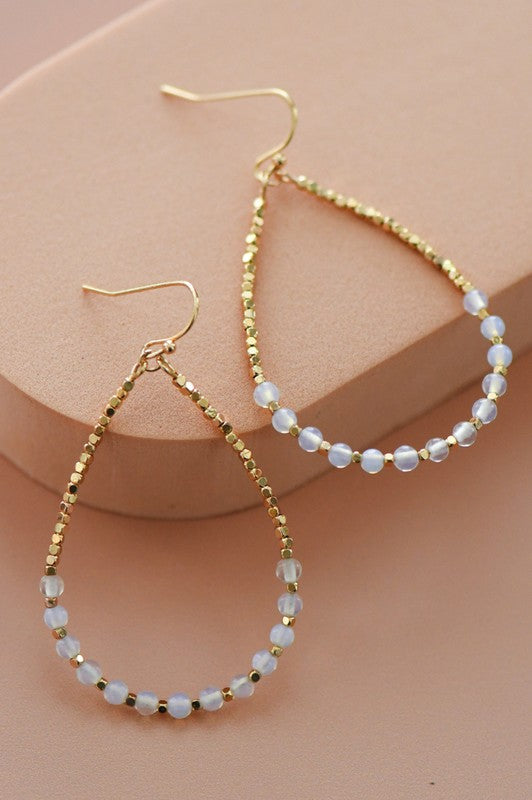 Opal Stone Beaded Teardrop Wire Earrings