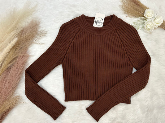 Mock Neck Long Sleeve Rib Knit Sweater Top