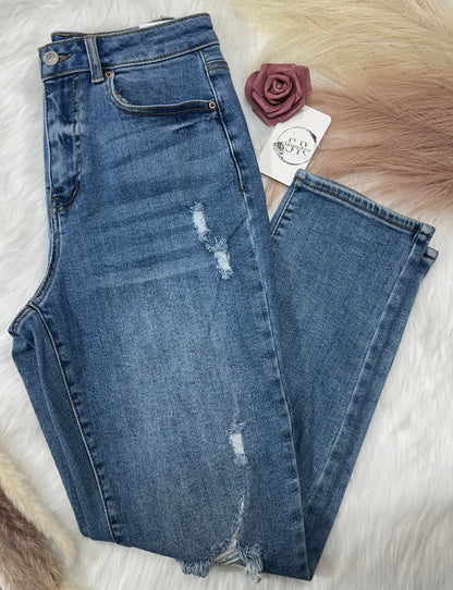 Wax jean distressed knee mom jeans