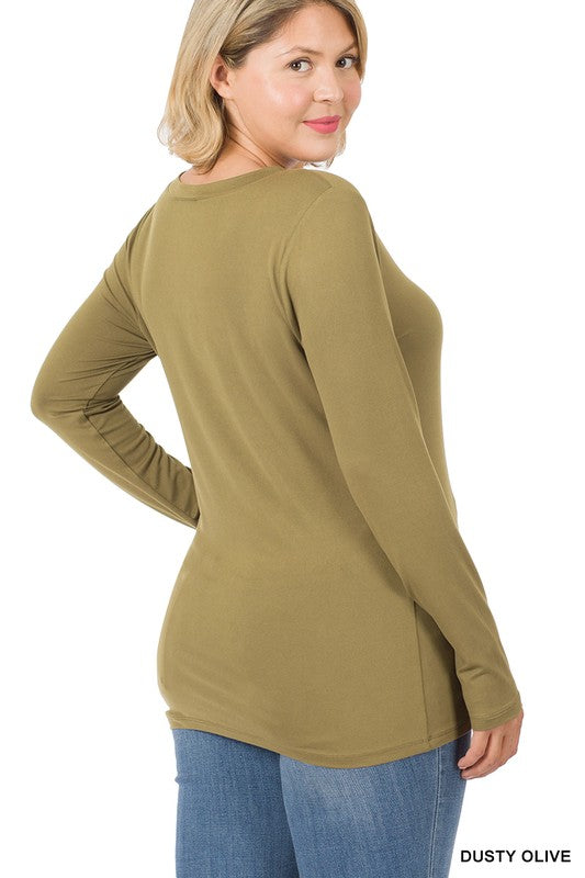 Plus Brushed MicroFiber Long Sleeve V-Neck Tee