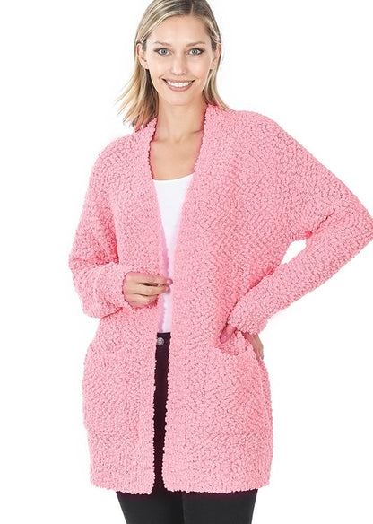 Long Sleeve Popcorn Sweater Cardigan With Pockets