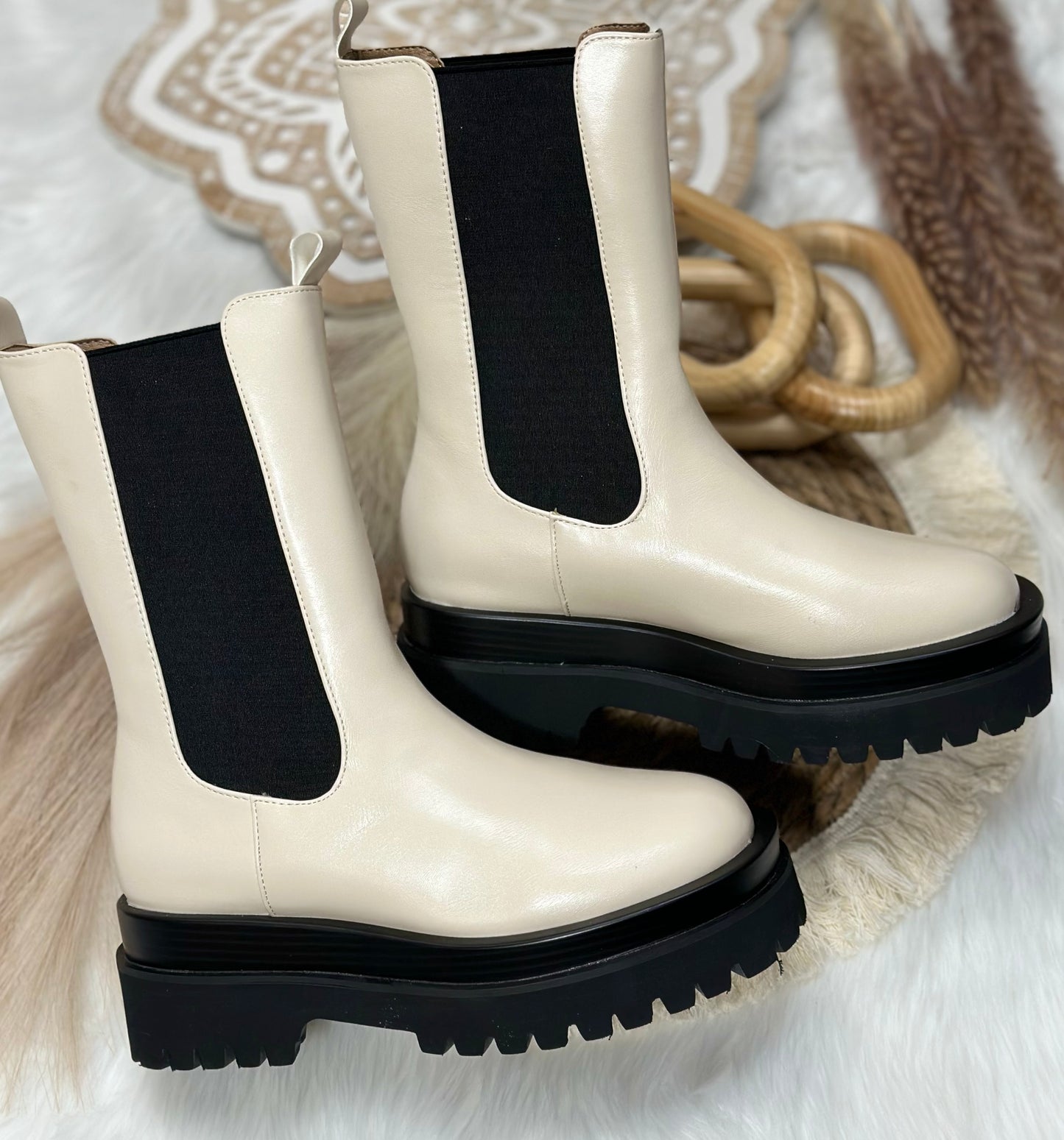 Cream PU Boots