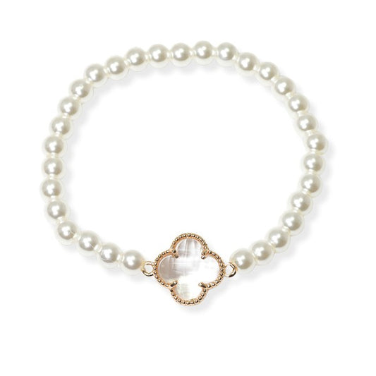 Clover Accent Pearl Stretch Bracelet