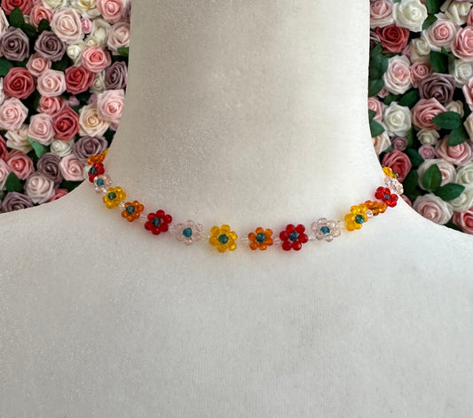Daisy crystal beaded choker necklace (set)