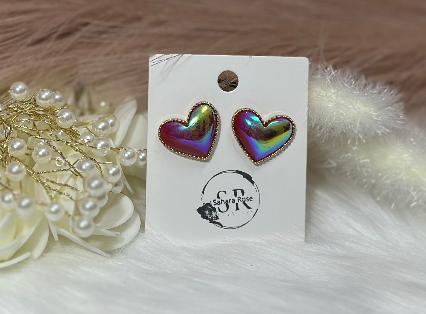 Metallic chunky heart stud earrings