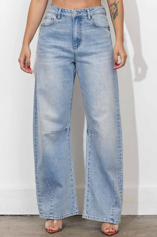 Plus Light Stone Barrel Baggy Jeans