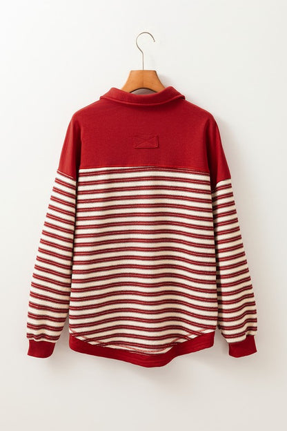 Stripe Collared Button V-Neck Top