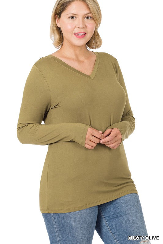 Plus Brushed MicroFiber Long Sleeve V-Neck Tee