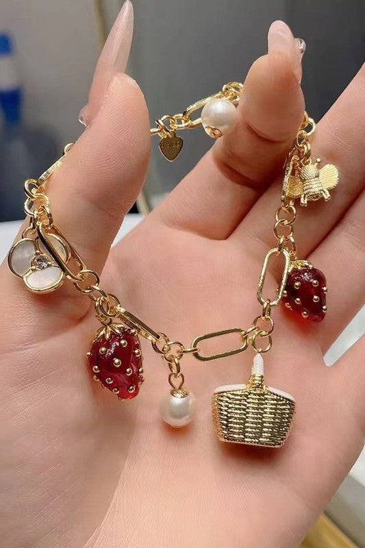 Sweet Strawberry Pearl Basket Bracelet