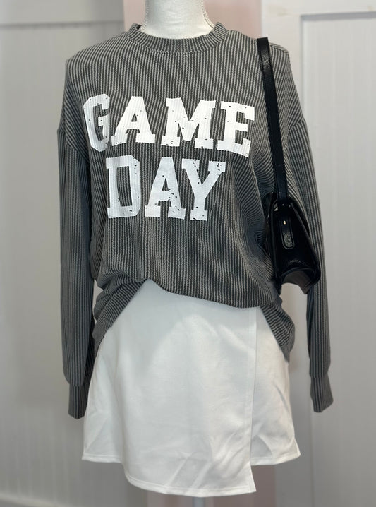 Corded Game Day Graphic Long Sleeve Crewneck Top