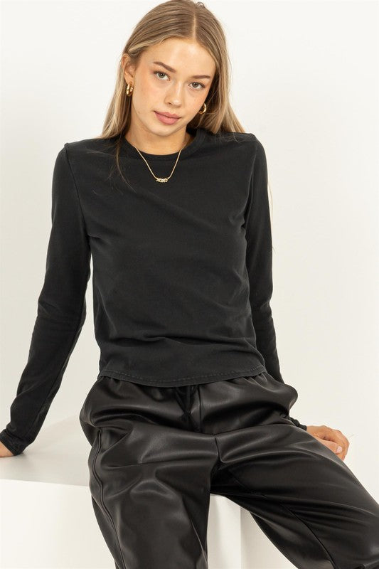 Long Sleeve Round Hem Top