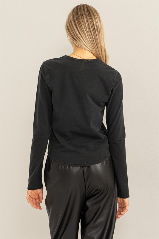 Long Sleeve Round Hem Top