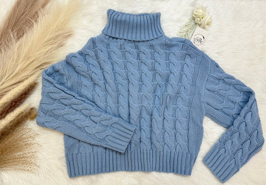 Turtle Neck Cropped Cable Knit Sweater