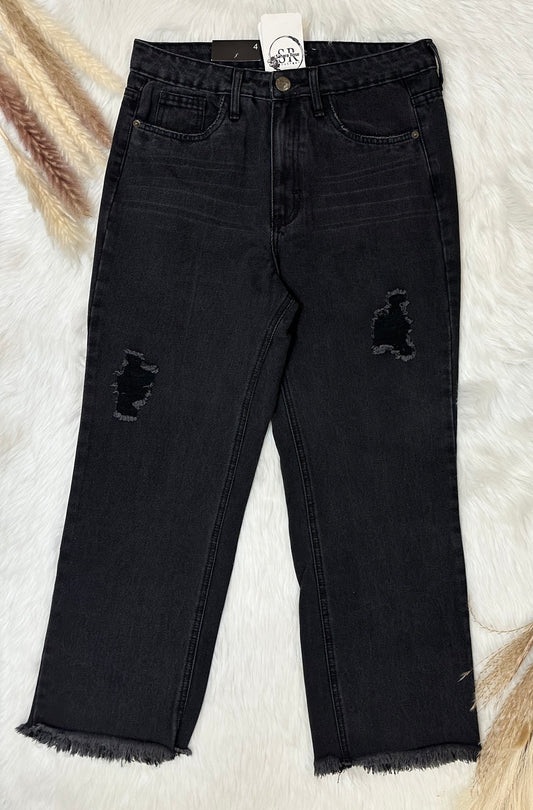 L&B black wash distressed ankle flare jeans