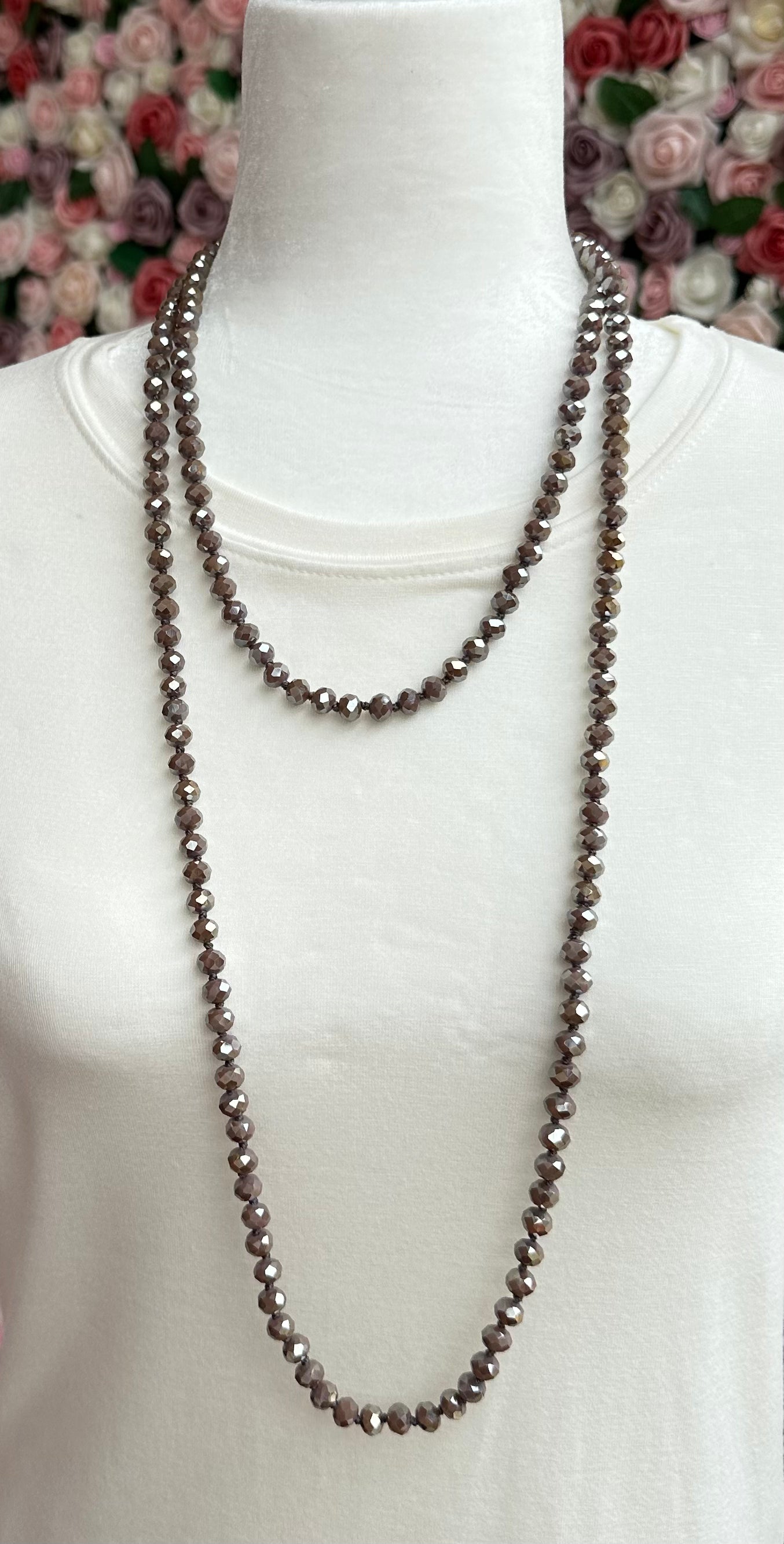 Long crystal beaded necklaces