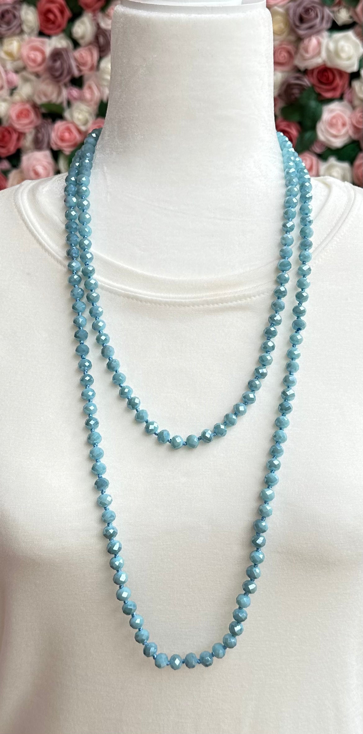 Long crystal beaded necklaces