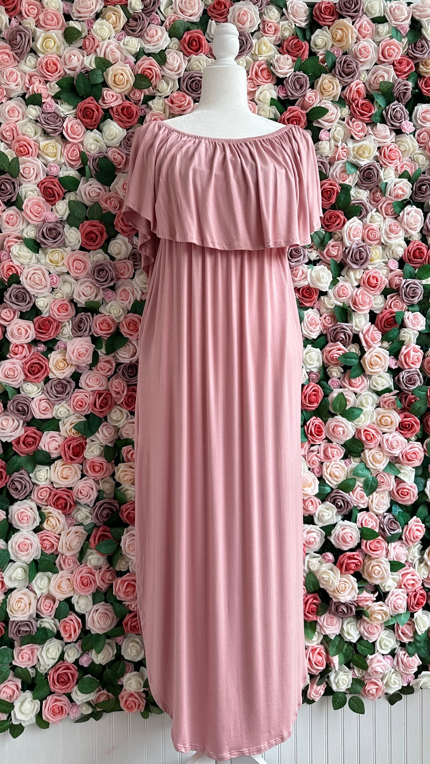 Sweetheart off shoulder jersey maxi dress