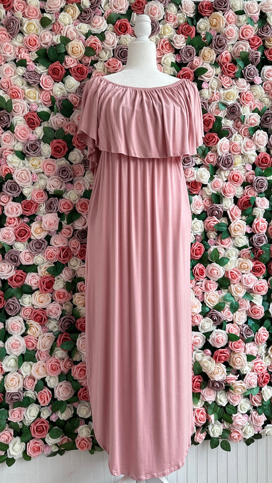 Sweetheart off shoulder jersey maxi dress